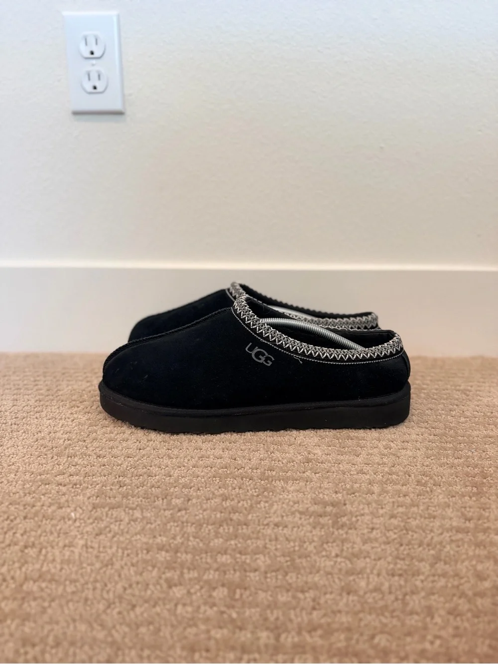 UGG Tasman Black Suede Slip-On Clog with Contrast Trim